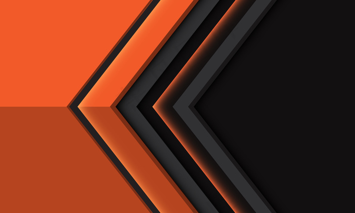 抽象橙色箭头方向几何灰色金属上的空白空间设计现代未来主义背景插图。