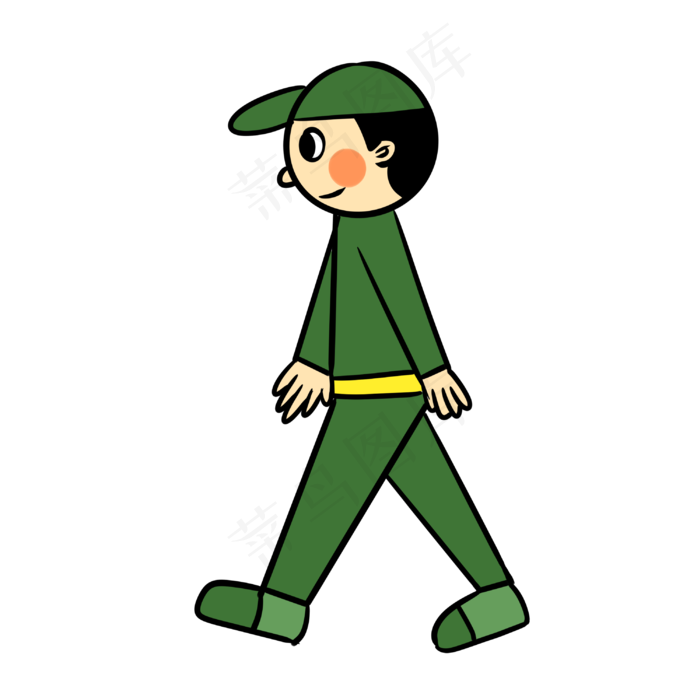 手绘矢量卡通可爱学生军训