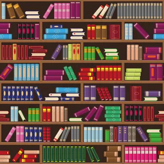 书架和五颜六色的书。教育或书店概念。