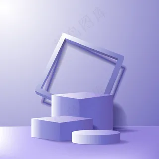 现代极简主义空讲台舞台产品展示展示模板。带3d框的几何体和蓝色圆柱体