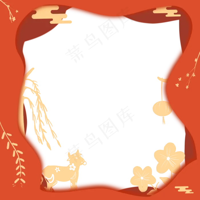 新年牛年剪纸边框(3000X3000(DPI:300))psd模版下载