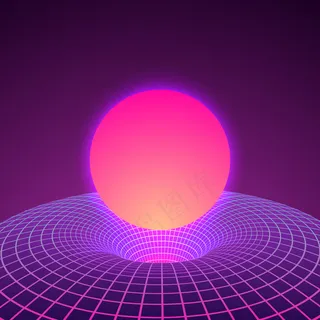 80年代霓虹色的黑洞和扭曲空间