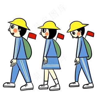 手绘矢量卡通简约国庆节学生旅游