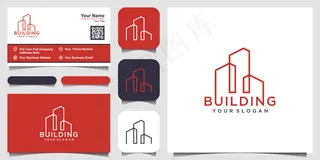 具有线条概念的建筑。城市建筑抽象标志的灵感。名片设计
