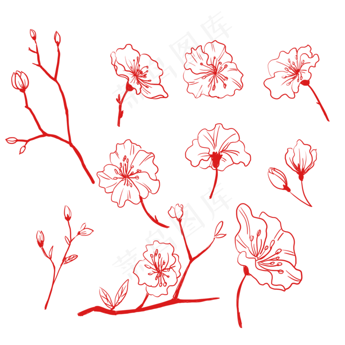 矢量手绘简约线条腊梅