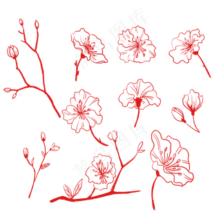 矢量手绘简约线条腊梅