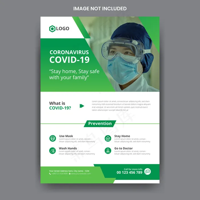冠状病毒covid-19医疗健康宣传单,DM传单模板eps,ai矢量模版下载