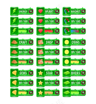 大套游戏ui木制自然叶进度条和附加面板框架