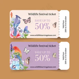 昆虫票与鹦鹉，蝴蝶，蓝杰伊水彩画插图。