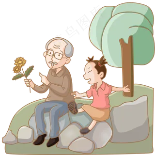 重阳节清新淡色老人小孩登高望远