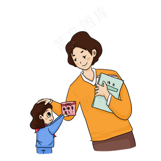 教师节可爱红领巾小学生给老师献