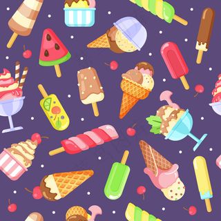 冰淇淋平面矢量彩色无缝图案