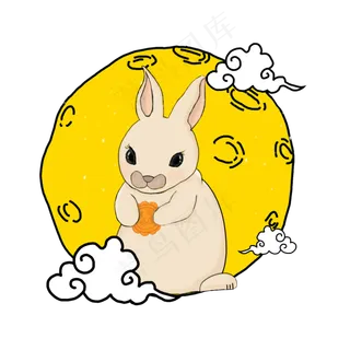 中秋节可爱月兔吃月饼赏月月亮白