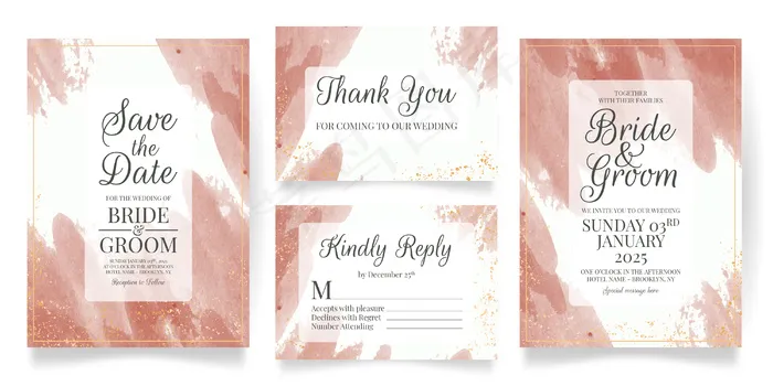 水彩背景婚礼请柬套装模板eps,ai矢量模版下载