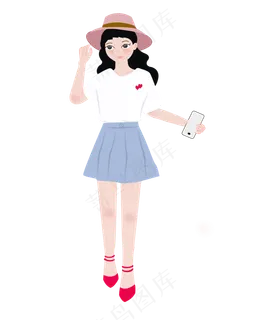 七夕节等待约会的美女手绘png