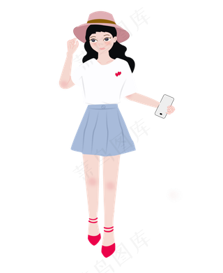 七夕节等待约会的美女手绘png