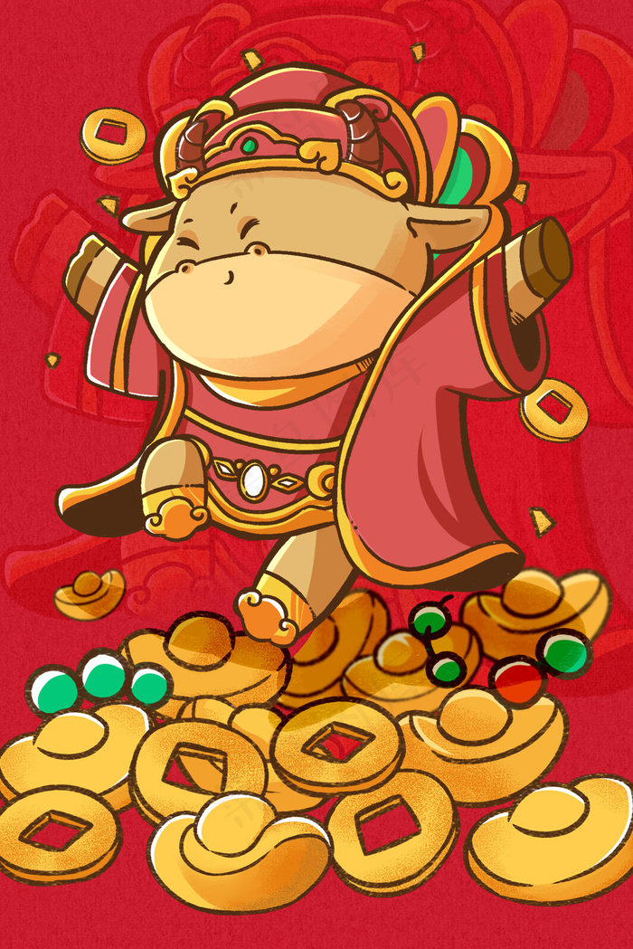 牛年卡通财神牛贺岁吉祥
