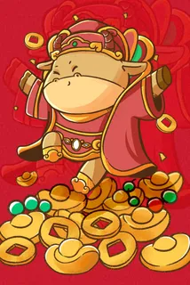 牛年卡通财神牛贺岁吉祥