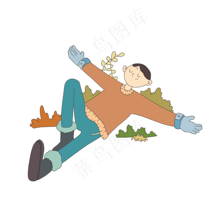 寒露主题男孩躺在草地上卡通插画