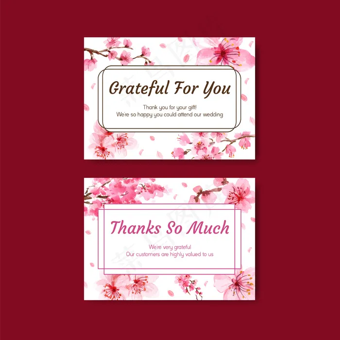感谢卡与樱花概念设计水彩插画eps,ai矢量模版下载