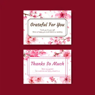感谢卡与樱花概念设计水彩插画