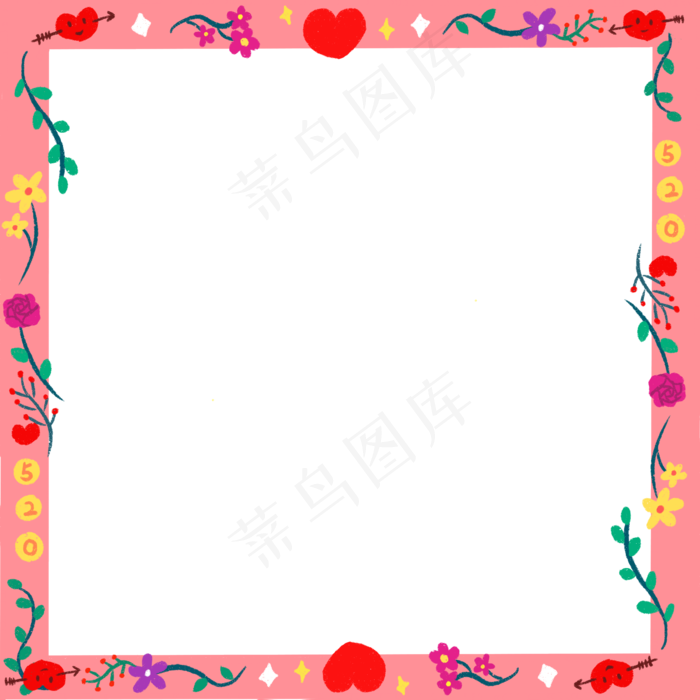 情人节粉色玫瑰花边框(2000X2000(DPI:300))psd模版下载