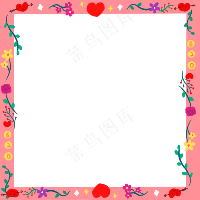 情人节粉色玫瑰花边框(2000X2000(DPI:300))psd模版下载