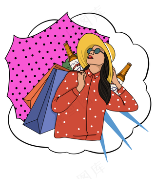 手绘波普风双十一购物的女生下载