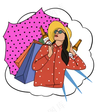 手绘波普风双十一购物的女生下载