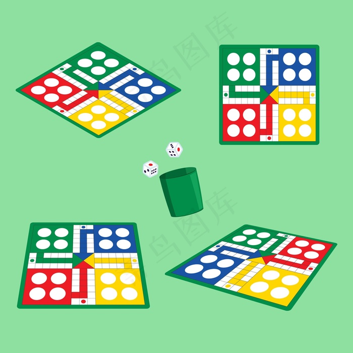 不同视角下的Ludo棋盘游戏eps,ai矢量模版下载