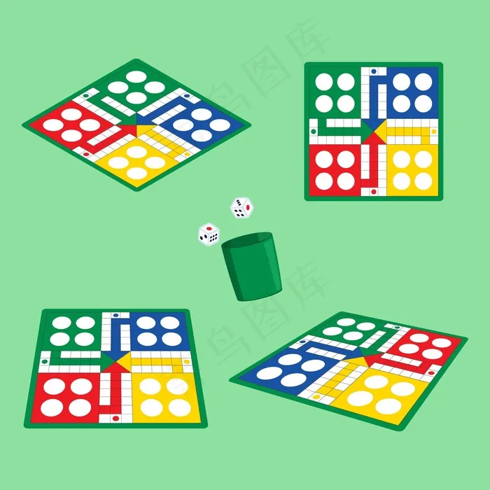 不同视角下的Ludo棋盘游戏eps,ai矢量模版下载