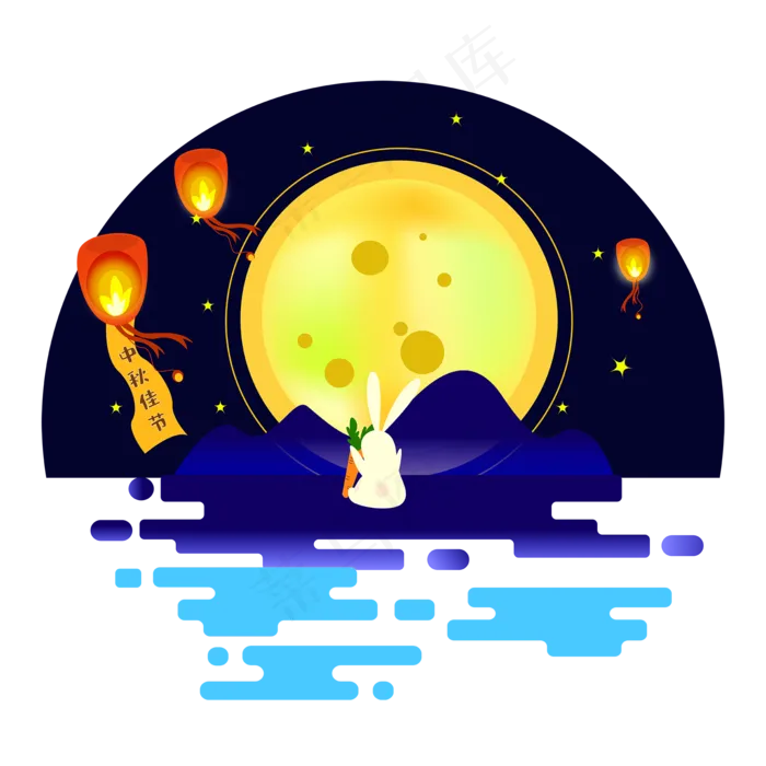 中秋佳节赏月的玉兔(2000*2000px 300 dpi )ai矢量模版下载