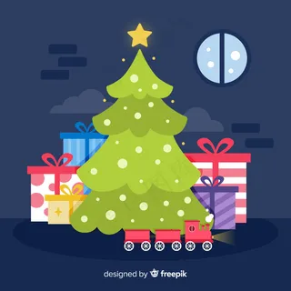 带礼物的扁平圣诞树