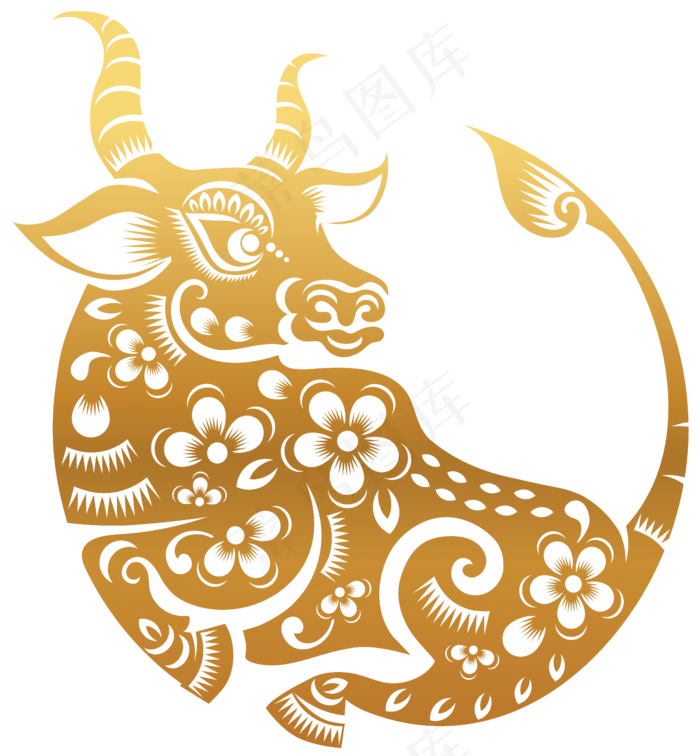 2021生肖牛年金色剪纸春节免扣PNG