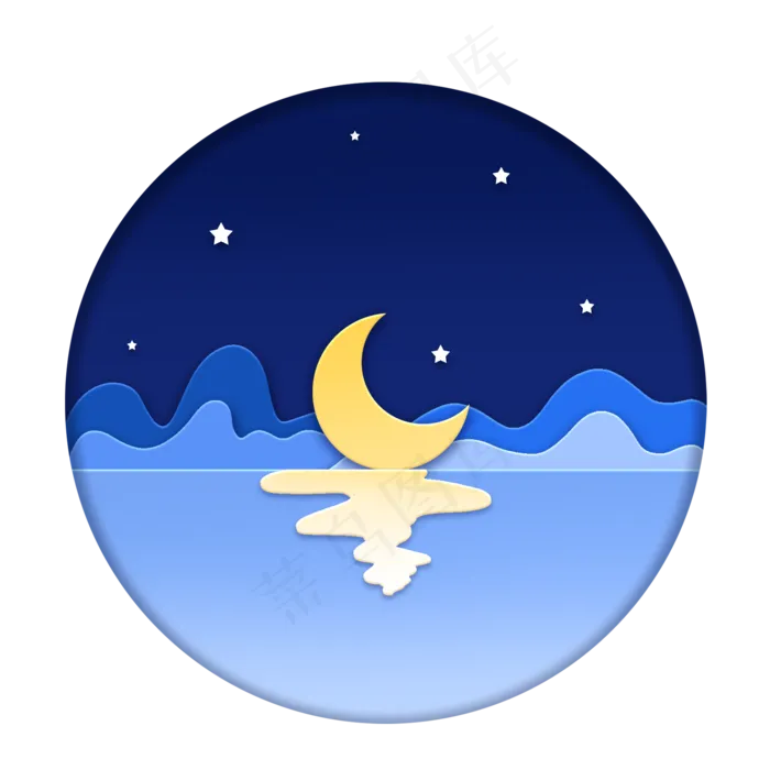 中秋节剪纸风倒影中的月亮(2000X2000(DPI:300))psd模版下载