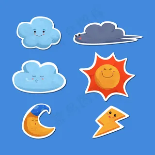 一套可爱的天气补丁和贴纸