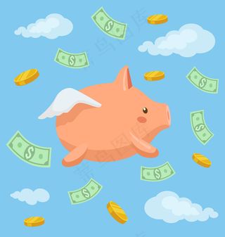 小猪银行的角色在天空中飞翔。