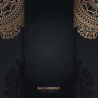 带金色几何曼荼罗圆圈的伊斯兰黑色背景