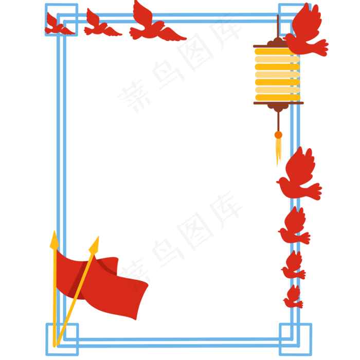 红旗白鸽边框(2000X2000(DPI:300))psd模版下载