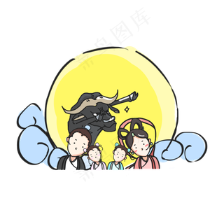 七夕节牛郎织女手绘卡通