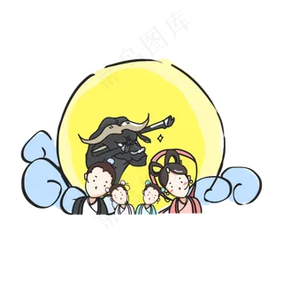 七夕节牛郎织女手绘卡通