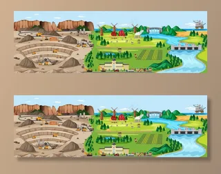 煤矿、农田景观