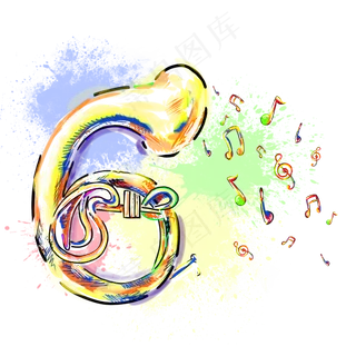 音乐涂鸦音符缤纷圆号乐器