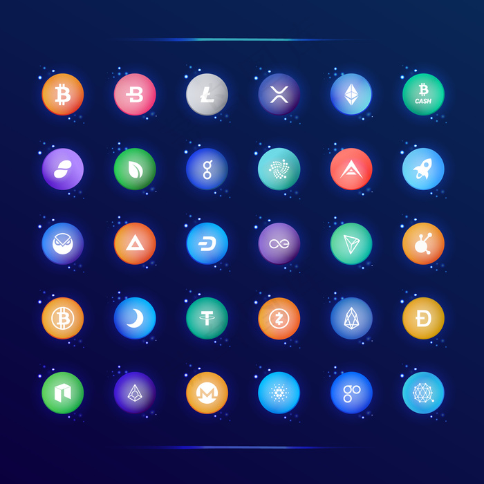 流行加密货币图标的集合