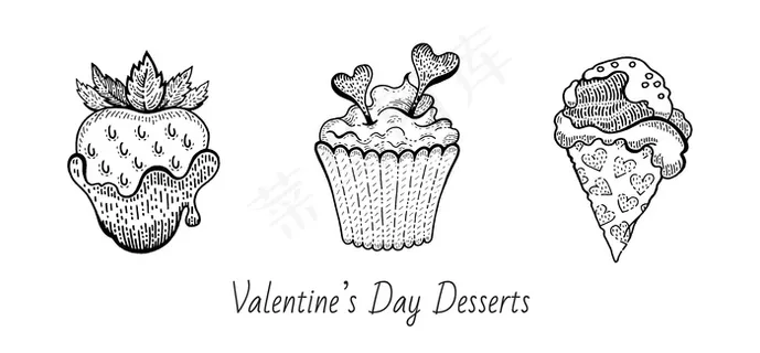 情人节速写甜点套餐。