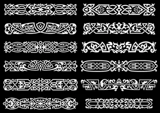 黑色背景上的白色花卉凯尔特装饰边框，用于纹身或室内设计