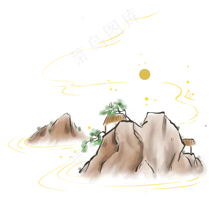 古风水墨月亮和山峰(2000X2000(DPI:300))psd模版下载