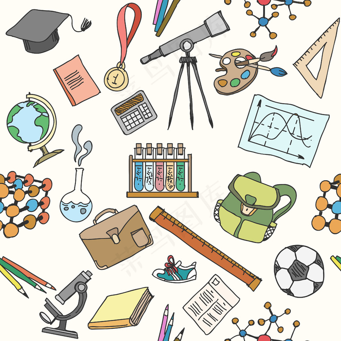 回到学校素描无缝模式eps,ai矢量模版下载