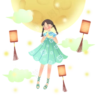 中秋节吃月饼女孩