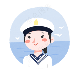 国庆节军人海军女兵蓝色扁平卡通